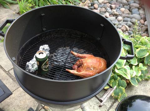 Perfect cooked beer can chicken